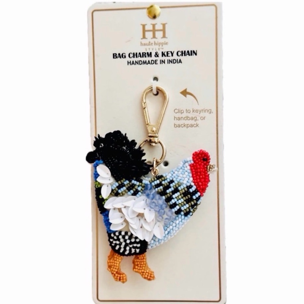 NWT ⚜️💙⚜️ Haute Hippie Beautiful Rooster Bag Charm Keychain - Picture 5 of 14
